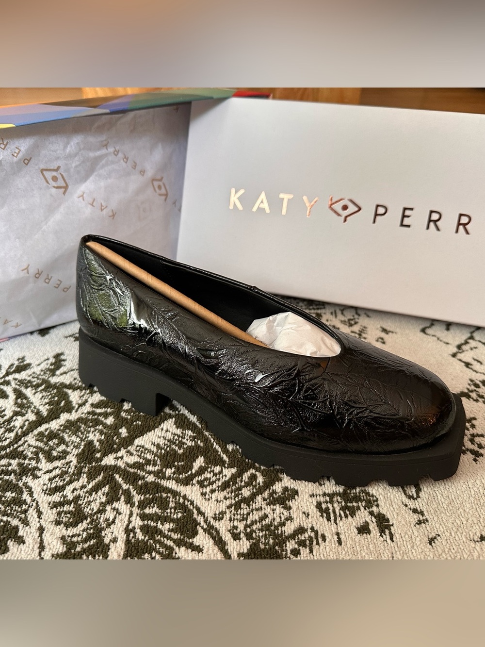 Katy Perry Collections Black Textured Platform Loafer with Chunky Tread